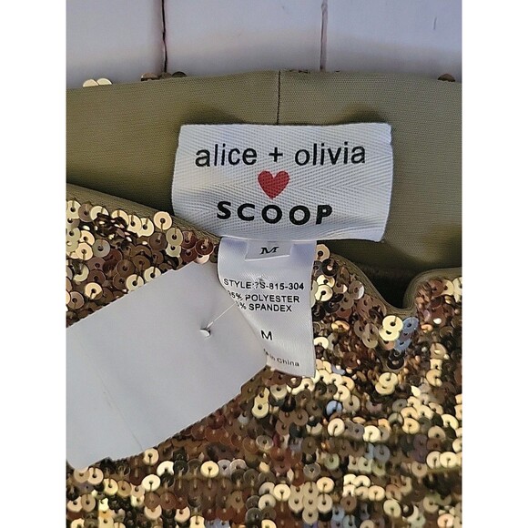 ALICE + OLIVIA SCOOP Gold Sequin Pull-On Leggings Pants Mid Rise Sz M New - Picture 4 of 8